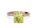 Rose gold Fancy Yellow Radiant Cut Diamond Solitaire Ring with Pave Band and Four Prong Setting_90