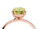 Rose gold Fancy Yellow Radiant Cut Diamond Solitaire Ring with Pave Band and Four Prong Setting_94