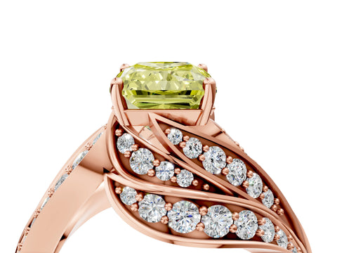 Rose gold Fancy Yellow Radiant Cut Diamond Solitaire Ring with Prong Setting and Twisted Pavé Band_4