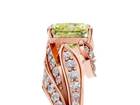 Rose gold Fancy Yellow Radiant Cut Diamond Solitaire Ring with Prong Setting and Twisted Pavé Band_5