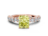 Rose gold Fancy Yellow Radiant Cut Diamond Solitaire Ring with Shared Prong Pavé Band and Four-Prong Setting_68