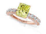Rose gold Fancy Yellow Radiant Cut Diamond Solitaire Ring with Shared Prong Pavé Band and Four-Prong Setting_69