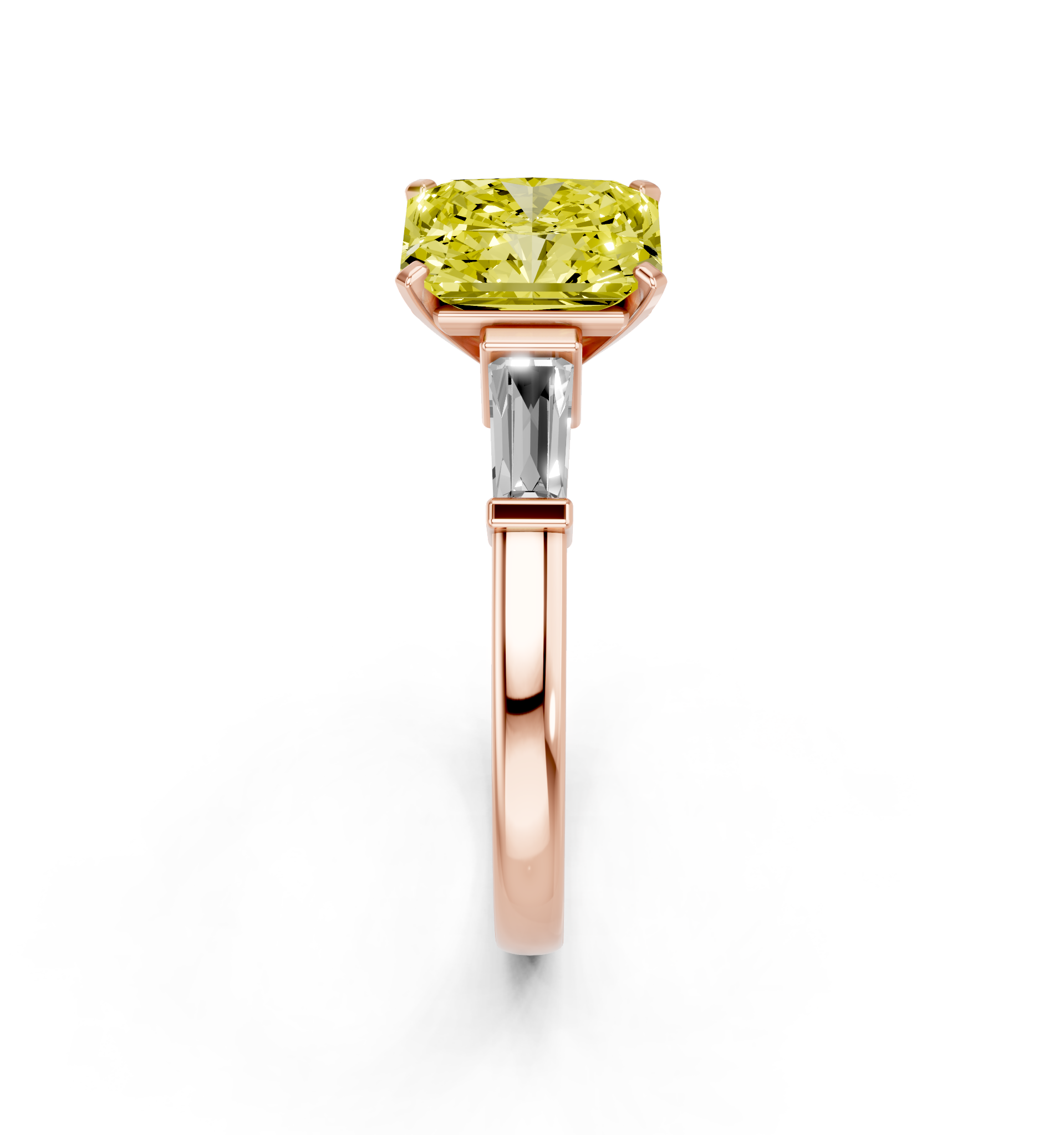 Rose gold Fancy Yellow Radiant  Cut Diamond Solitaire Ring with Tapered Baguette Accents and Four-Prong Setting_4