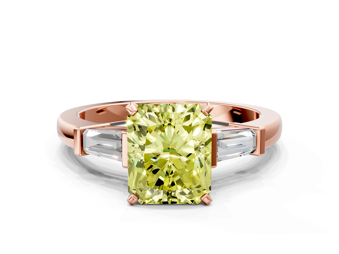 Rose gold Fancy Yellow Radiant  Cut Diamond Solitaire Ring with Tapered Baguette Accents and Four-Prong Setting_45
