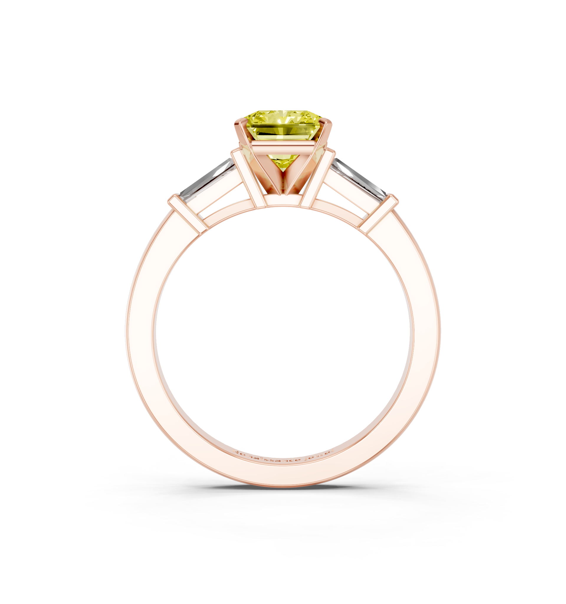 Rose gold Fancy Yellow Radiant  Cut Diamond Solitaire Ring with Tapered Baguette Accents and Four-Prong Setting_5