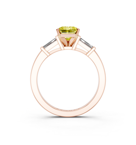 Rose gold Fancy Yellow Radiant  Cut Diamond Solitaire Ring with Tapered Baguette Accents and Four-Prong Setting_5