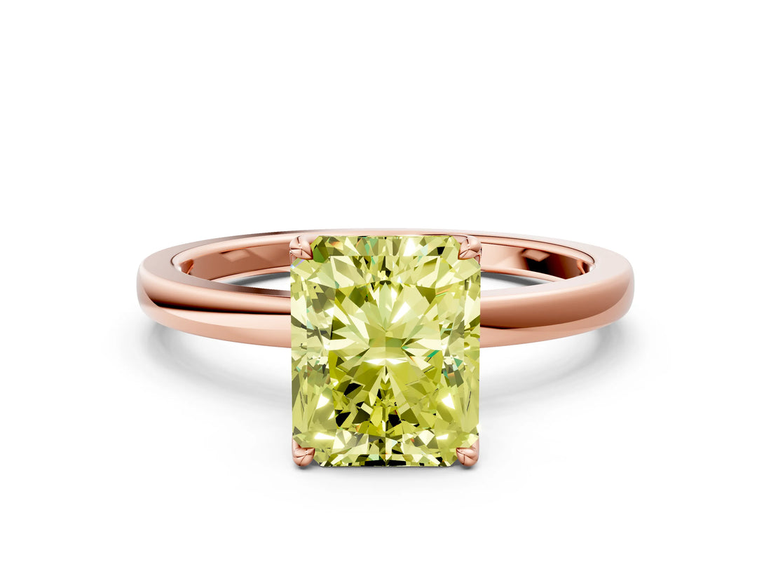 Rose gold Fancy Yellow Radiant Cut Diamond Solitaire Ring with Thin Band and Prong Setting_24