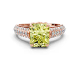 Rose gold Fancy Yellow Radiant Cut Diamond Solitaire Ring with Three-Row Pavé Band and Four-Prong Setting_38