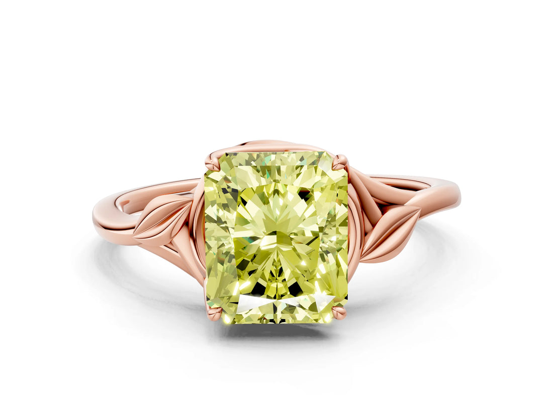 Rose gold Fancy Yellow Radiant Cut Diamond Solitaire Ring with Twist Band and Four-Prong Setting_141