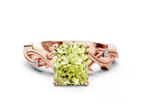 Rose gold Fancy Yellow Radiant Cut Diamond Solitaire Ring with Twisted Band and Prong Setting_235