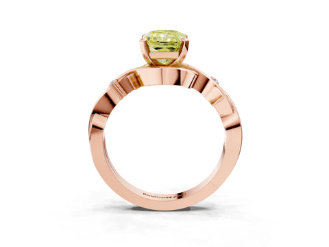 Rose gold Fancy Yellow Radiant Cut Diamond Solitaire Ring with Twisted Band and Prong Setting_238