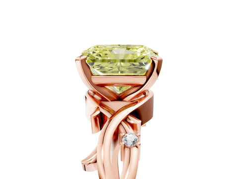 Rose gold Fancy Yellow Radiant Cut Diamond Solitaire Ring with Twisted Band and Prong Setting_240
