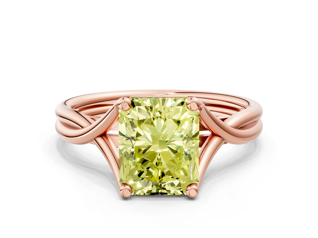 Rose gold Fancy Yellow Radiant Cut Diamond Solitaire Twist Band Prong Setting Ring_55
