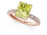 Rose gold Fancy Yellow Radiant  Cut Diamond Solitaire with Pave Band and Four-Prong Setting 1