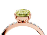 Rose gold Fancy Yellow Radiant  Cut Diamond Solitaire with Pave Band and Four-Prong Setting 4