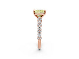 Rose gold Fancy Yellow Radiant Cut Diamond Solitaire with Side Stones, Pave Band, Four-Prong Setting_91