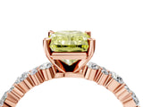 Rose gold Fancy Yellow Radiant Cut Diamond Solitaire with Side Stones, Pave Band, Four-Prong Setting_93