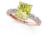 Rose gold Fancy Yellow Radiant Cut Diamond Solitaire with Side Stones, Pave Band, Four-Prong Setting_97