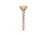 Rose gold Fancy Yellow Radiant Cut Diamond Solitaire with Side Stones, Pave Band, Four-Prong Setting_98