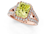 Rose gold Fancy Yellow Radiant Cut Diamond Split Shank Halo Ring with Four-Prong Setting_58