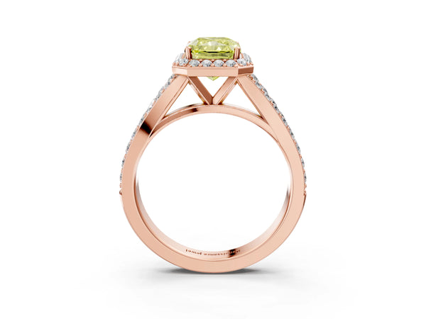 Rose Gold Radiant Cut Halo Engagement Ring Setting for Fancy Yellow Center with Narrow Pave Split Shank