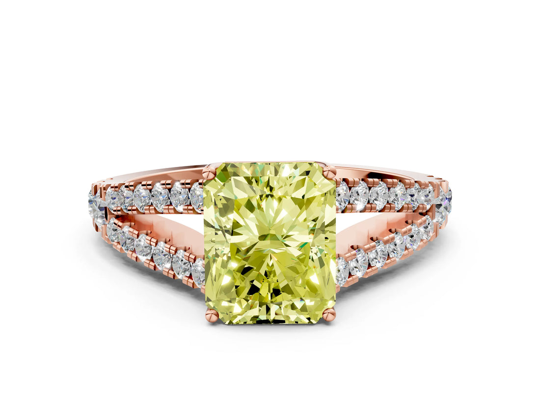 Rose gold Fancy Yellow Radiant Cut Diamond Split Shank Pavé Engagement Ring with Four-Prong Setting_92