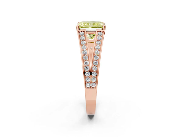 Rose Gold Radiant Cut Pave Split Shank Engagement Ring Setting for Fancy Yellow Center