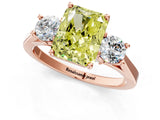 Rose gold Fancy Yellow Radiant Cut Diamond Three-Stone Engagement Ring with Prong Setting and Pavé Band_1