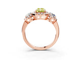 Rose gold Fancy Yellow Radiant Cut Diamond Three-Stone Halo Ring with Prong Setting and Pavé Accents_3