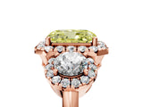Rose gold Fancy Yellow Radiant Cut Diamond Three-Stone Halo Ring with Prong Setting and Pavé Accents_5