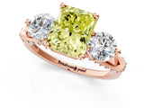 Rose gold Fancy Yellow Radiant Cut Diamond Three-Stone Ring with Prong Setting and Pavé Band_1
