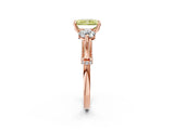 Rose gold Fancy Yellow Radiant Cut Diamond Three-Stone Ring with Prong Setting and Pavé Band_2