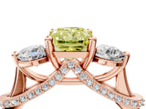 Rose gold Fancy Yellow Radiant Cut Diamond Three-Stone Ring with Prong Setting and Pavé Band_4
