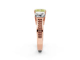 Rose gold Fancy Yellow Radiant Cut Diamond Three-Stone Ring with Prong Setting and Textured Band_2
