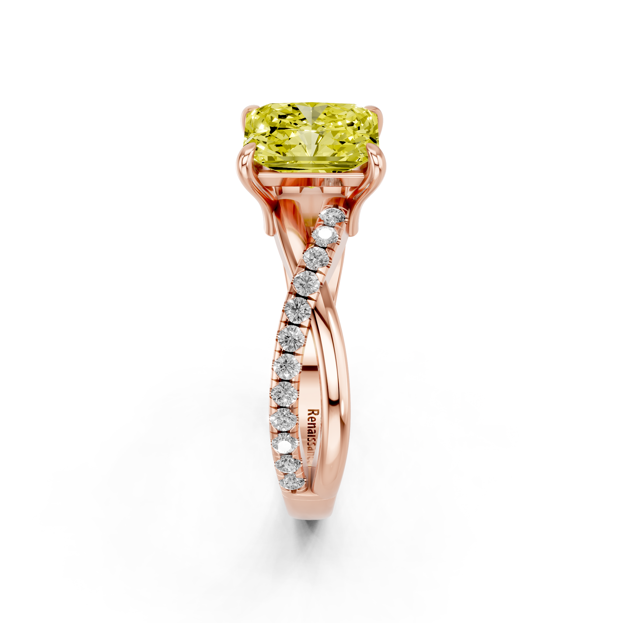 Rose gold Fancy Yellow Radiant  Cut Diamond Twist Band Solitaire with Prong Setting_4