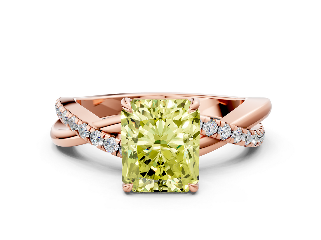 Rose gold Fancy Yellow Radiant  Cut Diamond Twisted Band with Pavé Setting and Four-Prong Setting_20
