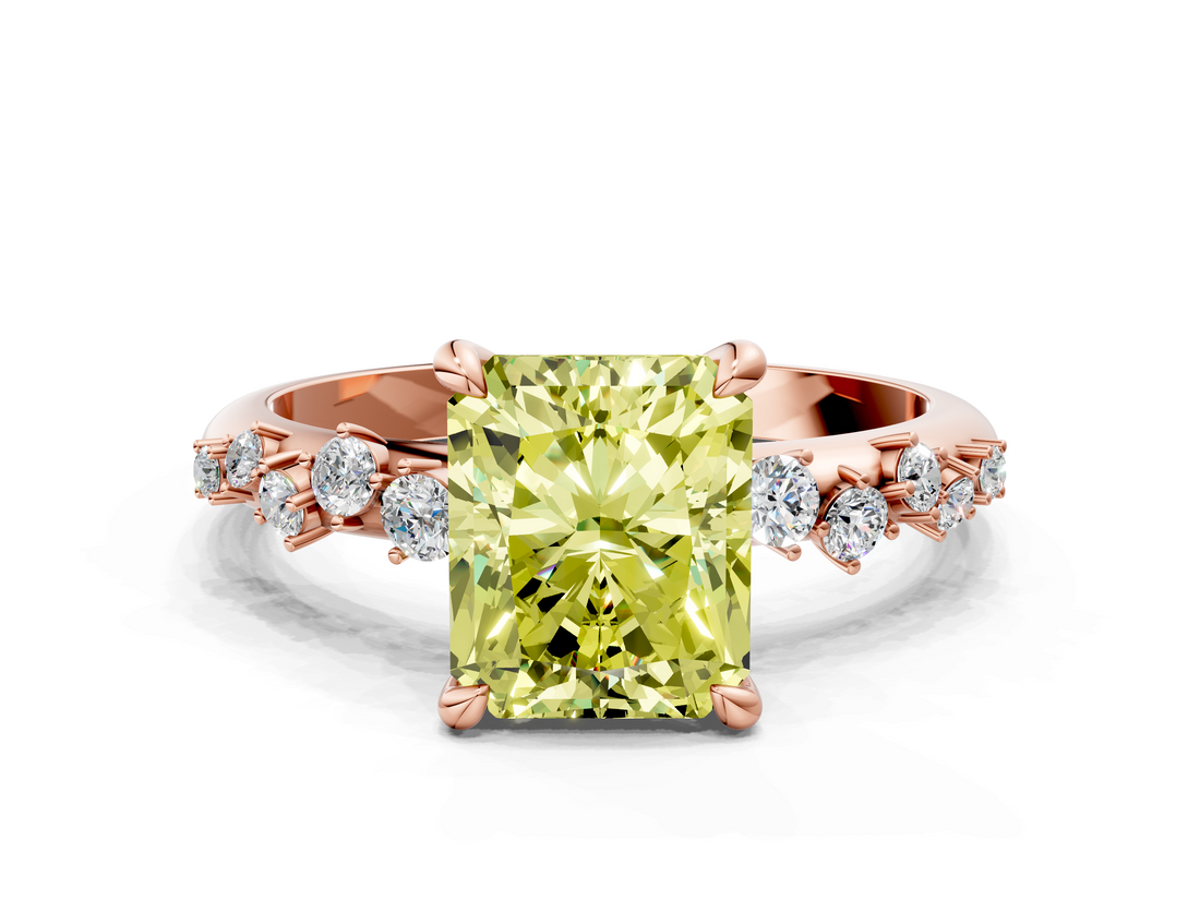 Rose gold Fancy Yellow Radiant  Cut Diamond Vine Band with Four-Prong Setting_56