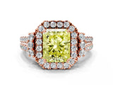 Rose gold Fancy Yellow Radiant  Cut Double Halo Diamond Engagement Ring with Pave Band and Four-Prong Setting_43