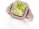 Rose gold Fancy Yellow Radiant  Cut Double Halo Diamond Engagement Ring with Pave Band and Four-Prong Setting_44