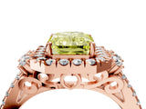 Rose gold Fancy Yellow Radiant  Cut Double Halo Diamond Engagement Ring with Pave Band and Four-Prong Setting_47