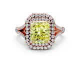 Rose gold Fancy Yellow Radiant  Cut Double Halo Split Shank Diamond Ring with Prong Setting_48