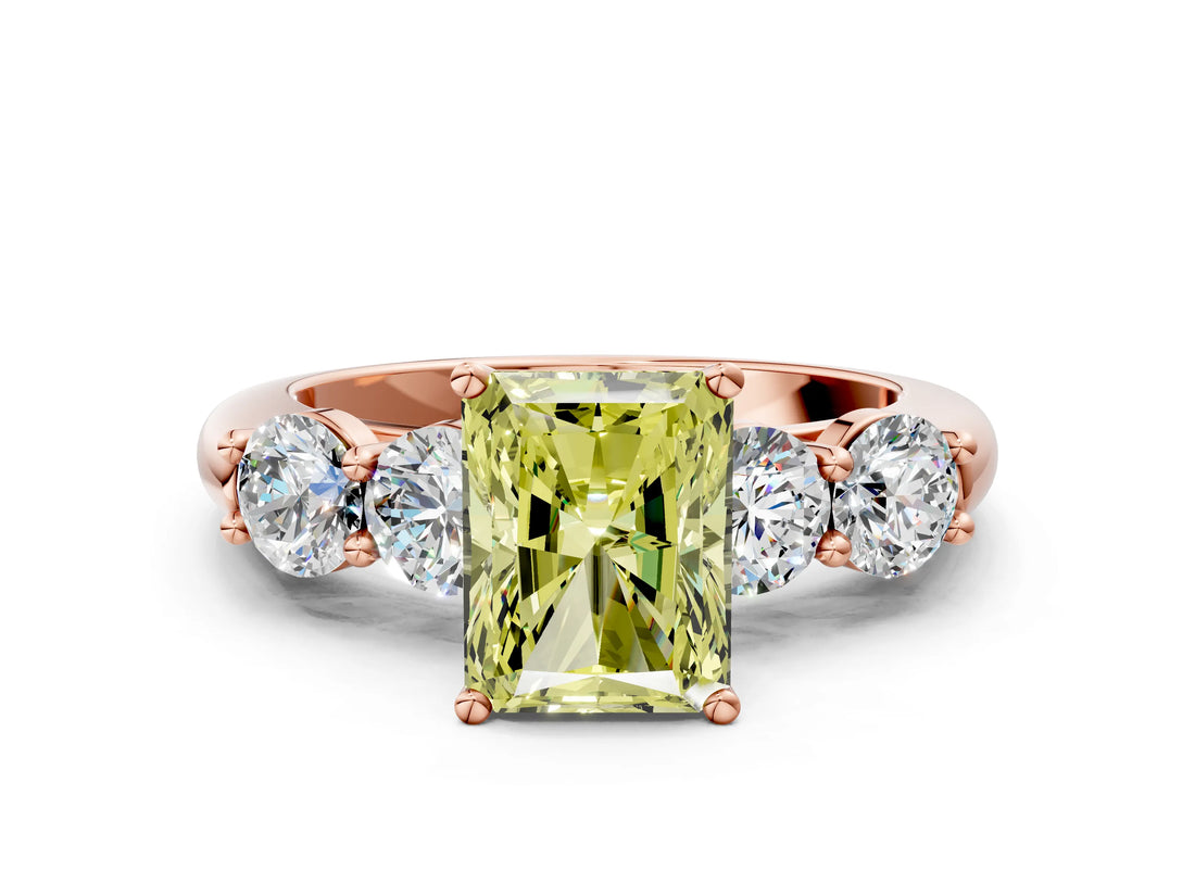 Rose gold Fancy Yellow Radiant  Cut Five-Stone Prong Set Diamond Ring with Classic Band_32