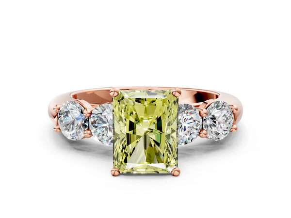 Rose gold Fancy Yellow Radiant  Cut Five-Stone Prong Set Diamond Ring with Classic Band