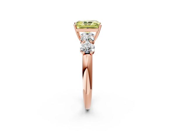 Rose gold Fancy Yellow Radiant  Cut Five-Stone Prong Set Diamond Ring with Classic Band