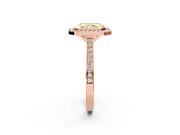Rose gold Fancy Yellow Radiant Cut Halo Bezel Diamond Pave Band Ring