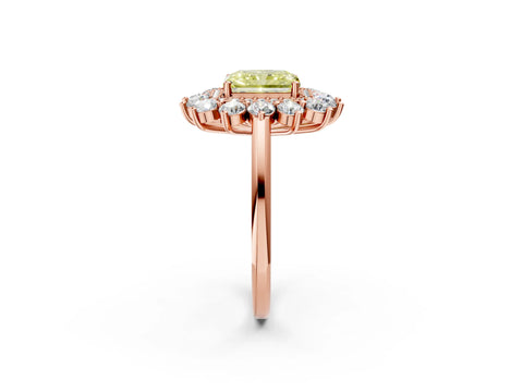 Rose gold Fancy Yellow Radiant Cut Halo Cluster Diamond Ring with Pave Band and Four-Prong Setting_14