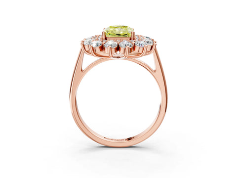 Rose gold Fancy Yellow Radiant Cut Halo Cluster Diamond Ring with Pave Band and Four-Prong Setting_15