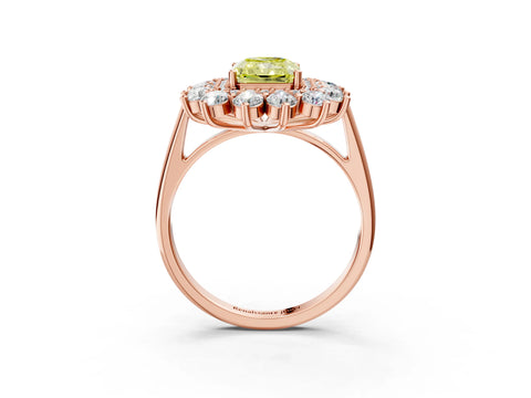 Rose gold Fancy Yellow Radiant Cut Halo Cluster Diamond Ring with Pave Band and Four-Prong Setting_3