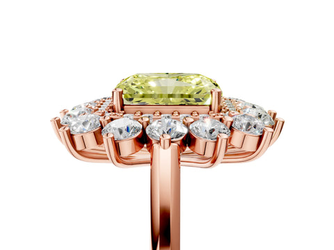 Rose gold Fancy Yellow Radiant Cut Halo Cluster Diamond Ring with Pave Band and Four-Prong Setting_5