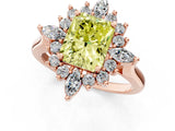 Rose gold Fancy Yellow Radiant Cut Halo Diamond Cluster Ring with Marquise and Round Stones on a White Gold Band with Prong Setting_1